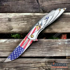8" Pocket Knife Rescue EDC Survival Hunting USA Flag American Eagle or Mexico
