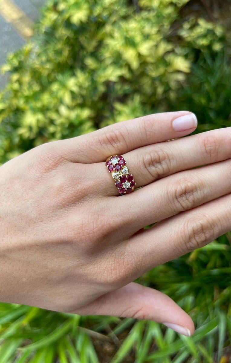 1.88tcw Fine Quality Ruby & Diamond Wide Cluster Flower Band