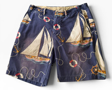 VINTAGE Polo Ralph Lauren Sailboat Chino Shorts Sz 33 Novelty AOP Distressed