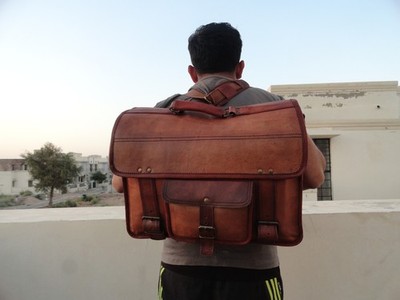 16'' Leather Backpack Convertible Messenger Bag Laptop Rucksack Satchel Shoulder