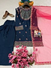Readymade Silk Suit Heavy Embroidery Kurti Palazzo Set Indian Pakistani Party