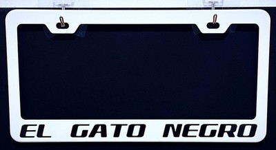 El Gato Negro White Metal License Plate Frame