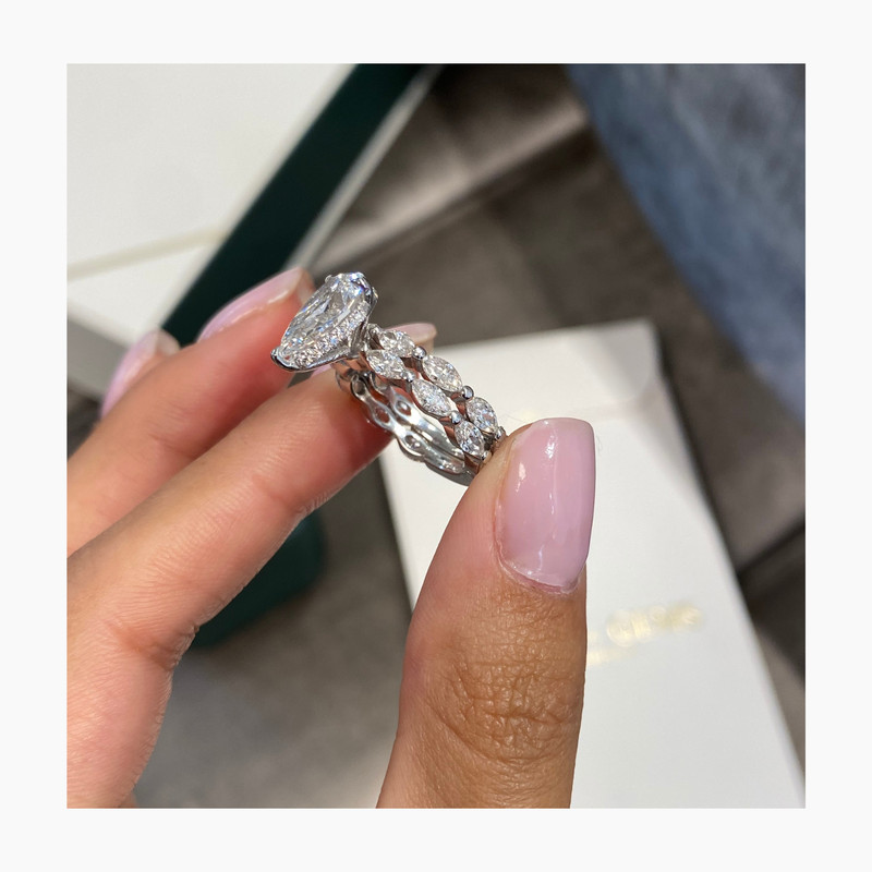 Pear Diamond Ring Band Set IGI Certified F VS1 4.3 Ct Lab created 18k White Gold