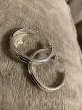 CHAPS Ralph Lauren Hooped Silver Tone Hoop Earrings 1.5” Diameter
