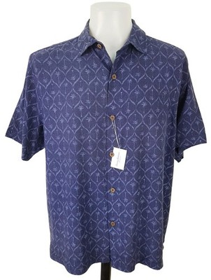 Tommy Bahama Herren 100% Seide blau S/S LUXUS HAWAII HEMD - L - 48'' - UVP £109