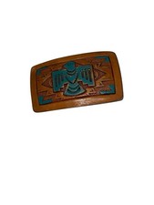 Southwestern Leather Belt Buckle Embossed W/ Thunderbird Dyed Turquoise Accents