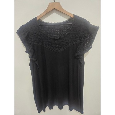Torrid Super Soft Black Lace Yoke Ruffle Sleeve Knit Top Plus Size 4 4X