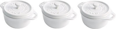 STAUB Ceramics Dutch Oven 3-piece Mini Round Cocotte, White 