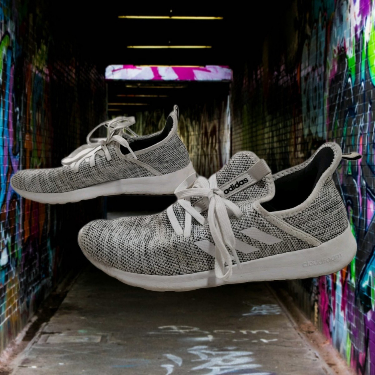 Adidas Cloudfoam Zapatillas de Correr Ligeras Blancas Grises