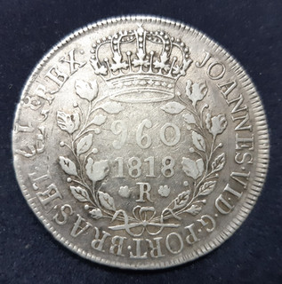 MONETE MONDIALI Brasile Argento 960 Reis 1818 R Km 326.1 Recunhada Ottime Condizioni