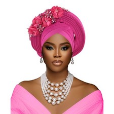 Nigerian Aso Oke Flower Cap African Headtie Auto Gele Women Party Hat Head Wrap