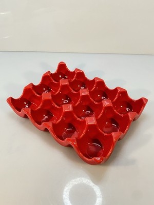 Rachael Ray Red Ceramic Stoneware Egg Tray 12 Egg Tray Holder LNC!