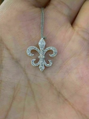 1Ct Round Cut VVS1/D Diamond Fleur Di Lis Pendant 14K White Gold Over Free Chain