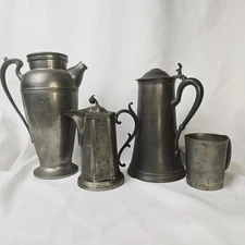 Antique VTG Mixed Pewter Lof 4 Tankards Pitcher Carafe Job Lot
