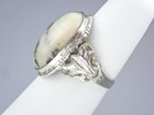Lovely Vintage Art Deco UNCAS Sterling Silver Agate Cabochon Floral Ring Sz 5.75 — photo 3