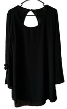 Speechless Little Black Long Bell Sleeve Shift Dress w Lace Peep Hole Back Sz L
