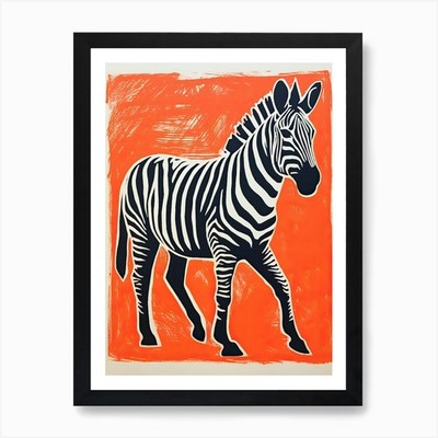 Zebra, Woodblock Animal  Drawing 2  Framed Wall Art Poster Canvas Print Picture