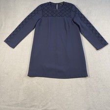 J.CREW Women's Navy Blue Long Sleeves Laser Cut Eyelet Mini Shift Dress, Lined,2