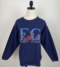 Vintage 90s Sweatshirt YOUTH / GIRLS XL Navy Blue Woven Cotton Floral Print Boho