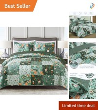 Reversible Boho Quilt Set King Size - Floral Patchwork Coverlet for All Seasons