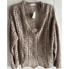 Altar d State Women s L Oatmeal Crochet Knit Sweater Boho Open Weave Pullover W