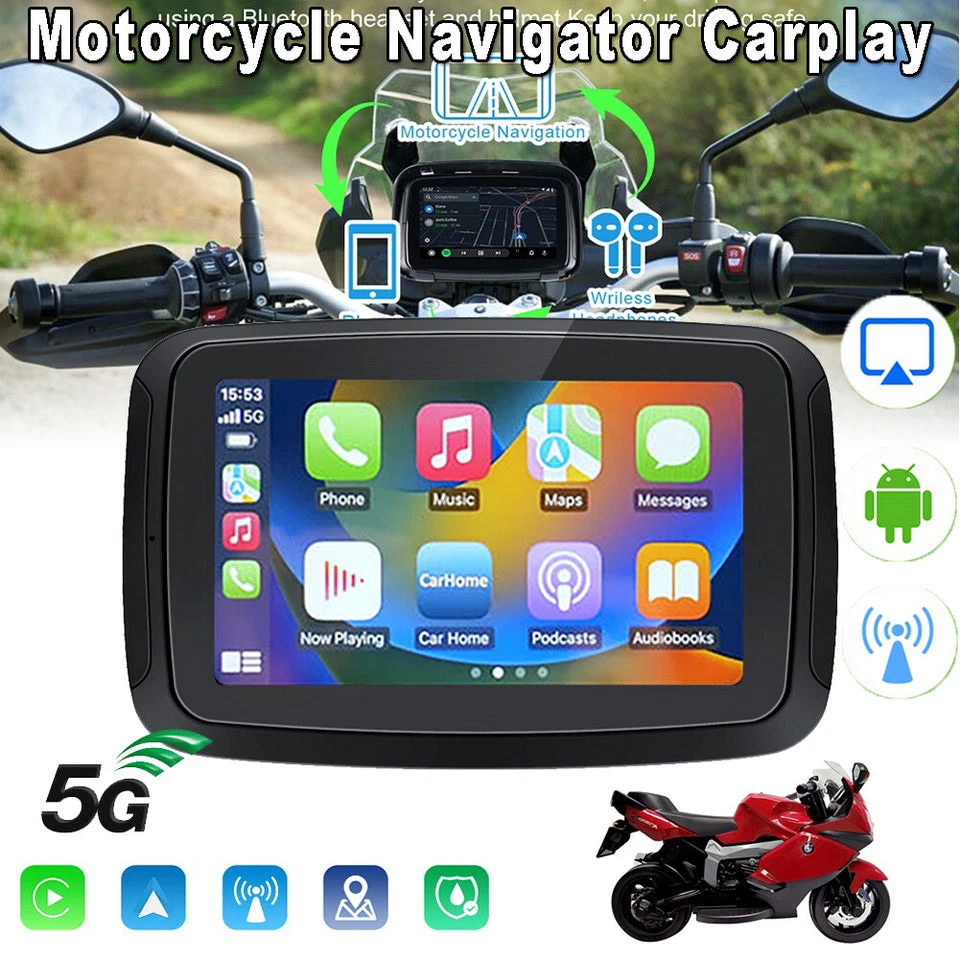 5" Touch Screen Waterproof Motorcycle Bike Navigator BT Wireless Carplay - Image 2 of 4