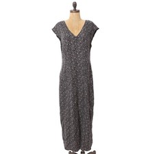 MADEWELL Cap-Sleeve V-Neck Midi Dress 10  True Black Floral Cupro Blend NWT B10