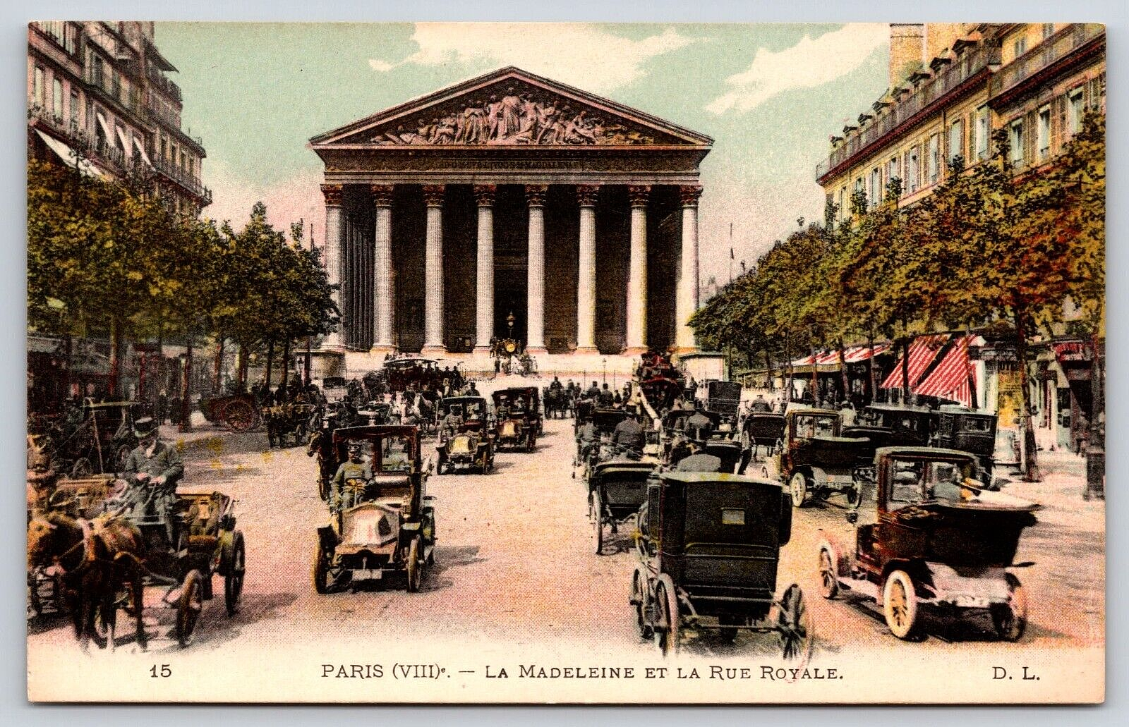 Postcard Paris France Church of Sainte-Marie-Madeleine Rue Royal Street Cars