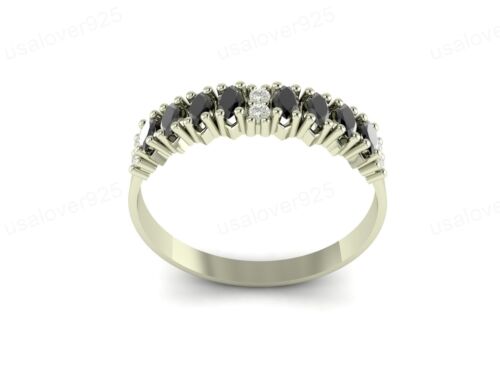 Natural Dainty Black Onyx Stone Eternity Band, 925 Sterling Silver Ring Jewelry
