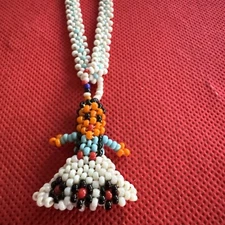Indigenous Native American Inspired Beaded Necklace Girl Turquoise White Color