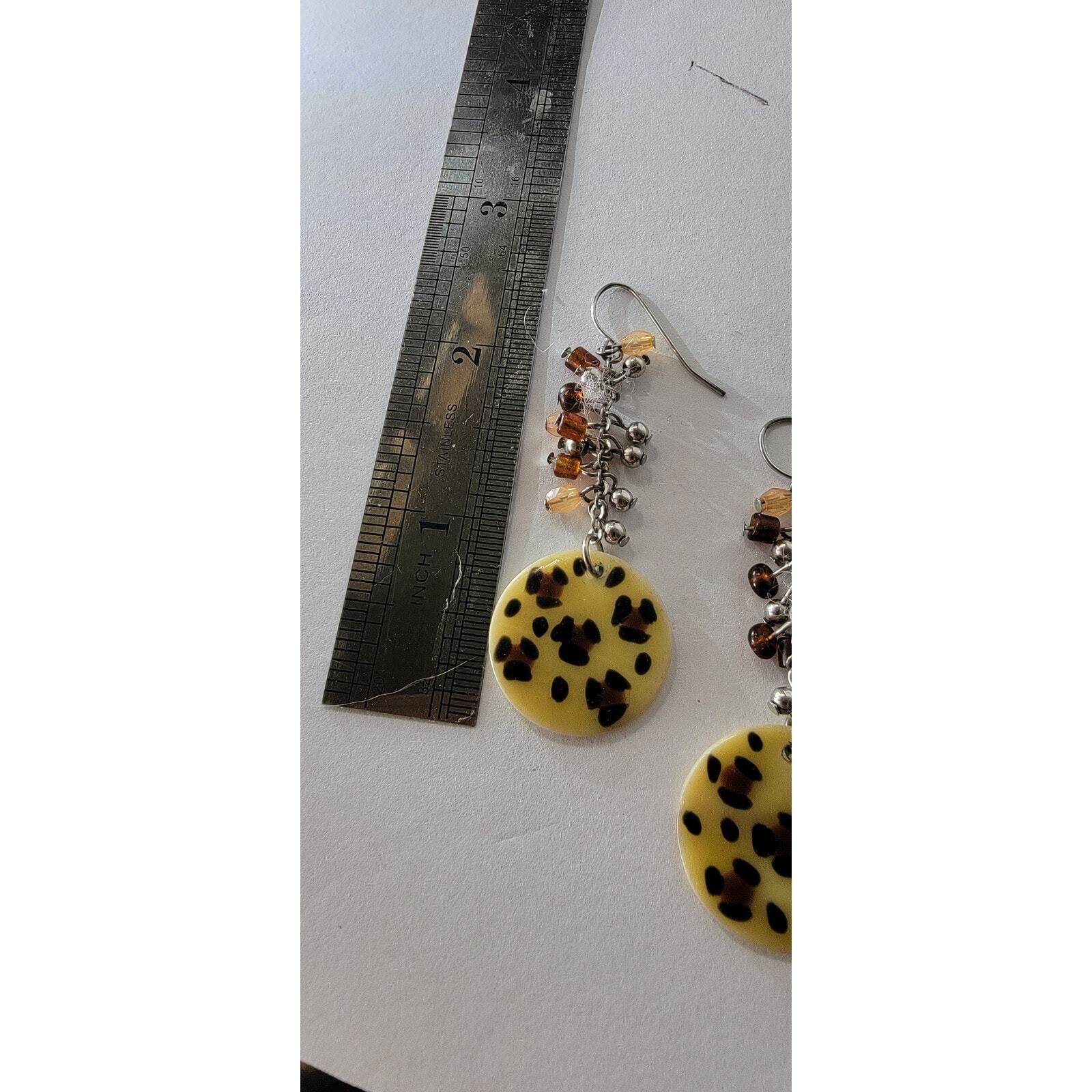 Vintage Leopard Print Shell Disc Dangle Earrings - image 14