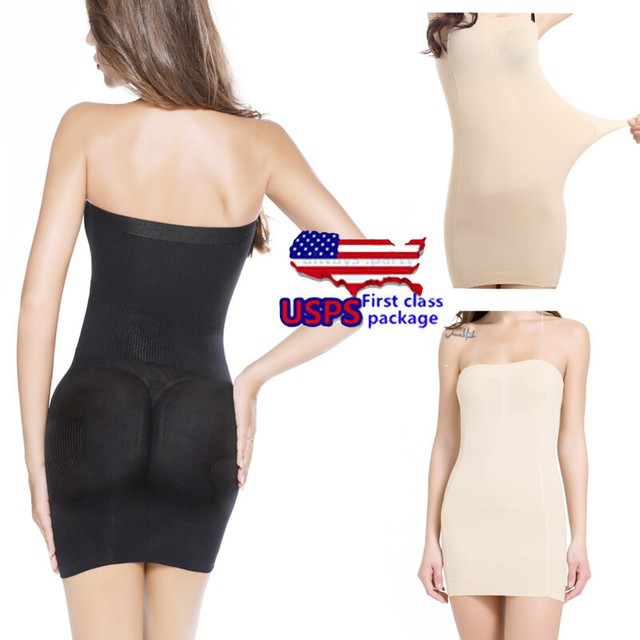 US Women Tube Full Slip Dress Underwear Strapless Body Shaper Control