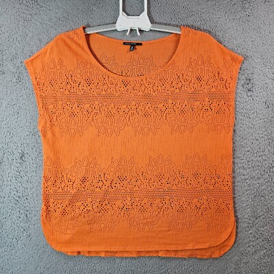 Chaus Sport Top Blouse Women Medium Eyelet Short Sleeve Orange M