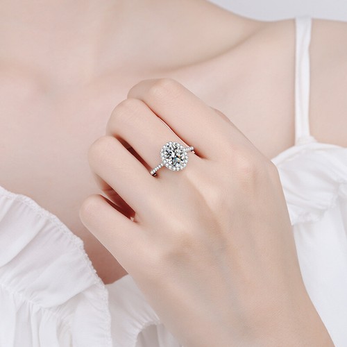 GRA Certificate 2CT 7x9 Egg Moissanite Diamond Wedding Sterling Silver Ring C28 - Picture 4 of 5