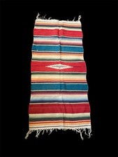 Vintage Mexican Saltillo Serape Blanket Table Runner Imperfect READ
