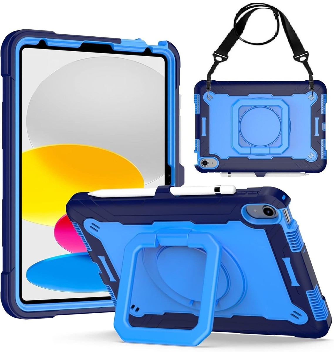 BRAECN per Cover iPad Air 11 M4 2026/M3 2025/M2 2024, Antiurto Robusto Custodia con Integrato Pellicola Prottetiva, Supporto Girevole a 360° e Cinturino a Mano, Tracolla Portatile, Nero