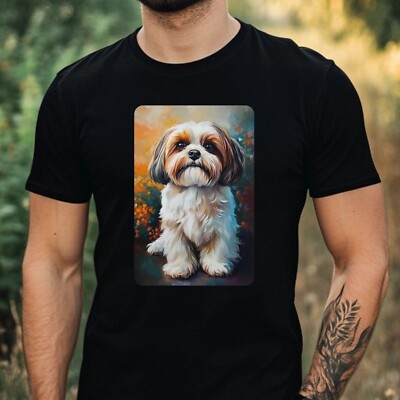 Herren T-Shirt Shih Tzu Hund Malerei Portrait  Motiv Baumwolle Größe XS bis 5XL