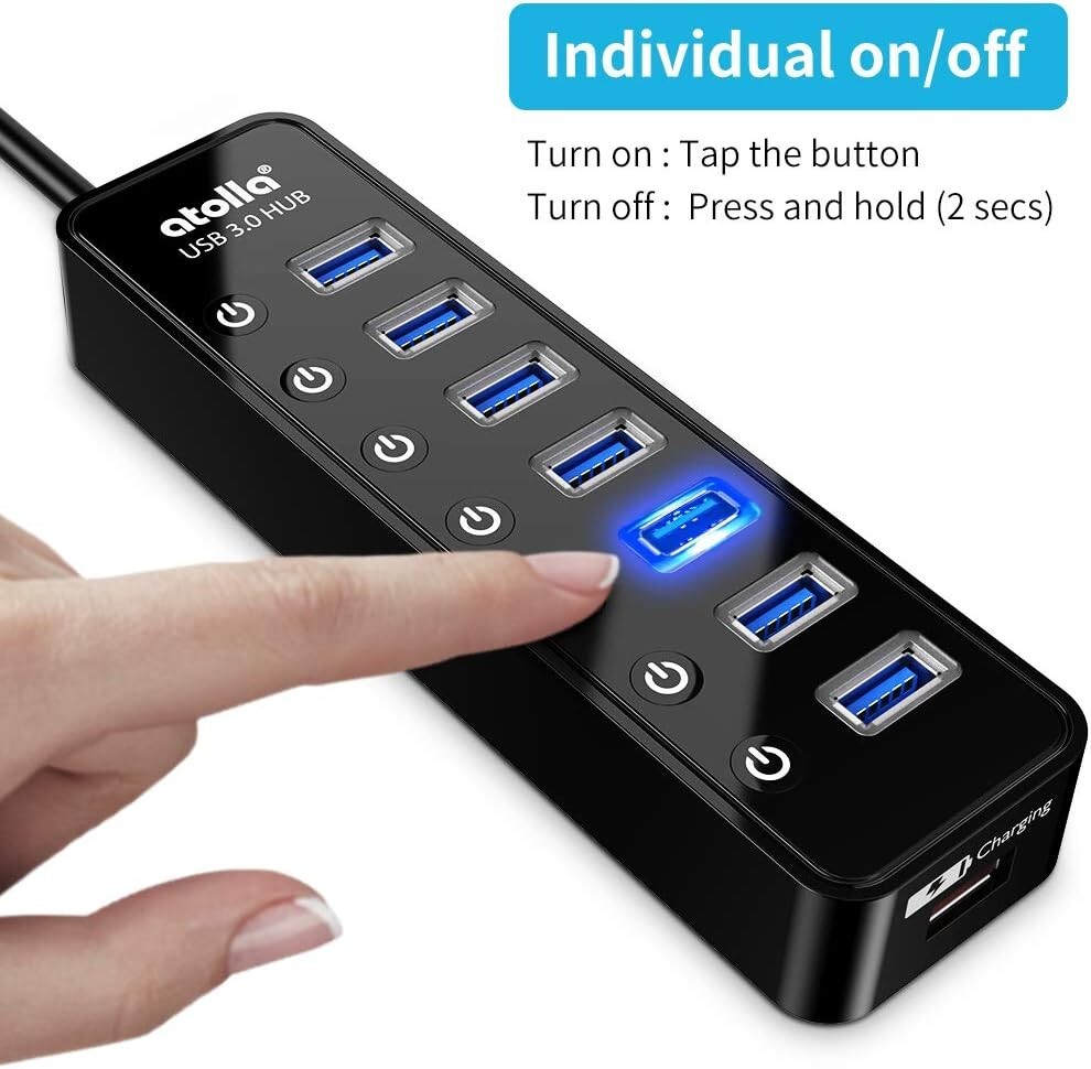 Atolla 7-Port USB 3.0 Hub with Smart Charging Port for Fast Data Transfer