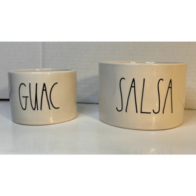 Rae Dunn Guac & Salsa Ceramic Bowl Set Of Two (2) No Spoons Available EUC 