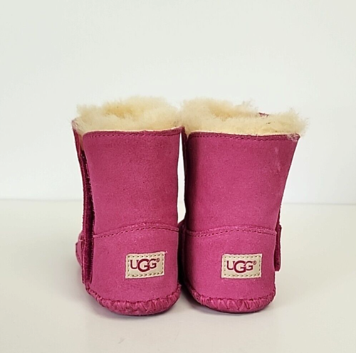 UGG Caden Infant Girls Baby Boots Booties Suede Leather Shearling Pink Sz 4 - 5 - Picture 1 of 6