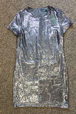 $295 Lauren Ralph Lauren Sequin Cocktail Dress - Size 6 - Metallic Polo  Black | eBay