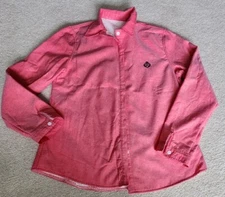 Womens Red Lined Faux Fur White Button Down Shirt Blouse MONOGRAMMED "M" Small