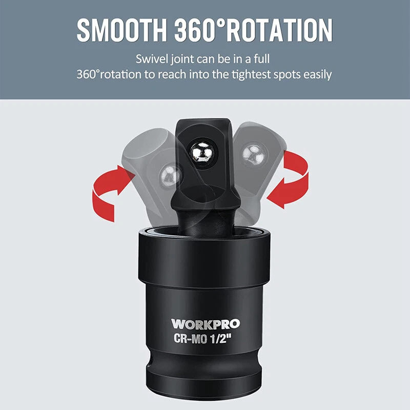 WORKPRO 3PCS Impact Universal Joint 1/2" 3/8" 1/4" Sets Dr Swivel Socket Adapter - Image 4 of 4