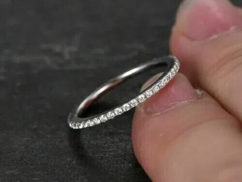 1Ct Lab Created Diamond Thin Band Dainty Stacking Ring Band 14K White Gold Over - Picture 1 of 9