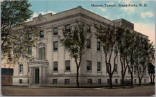 Grand Forks, North Dakota Postcard "Masonic Temple" Street View / 1914 Cancel