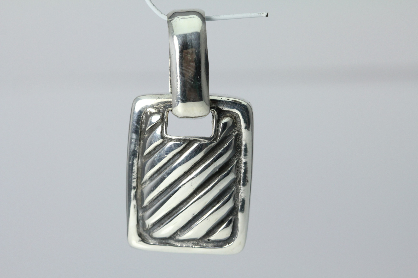 925 SS Large Rectangular Ribbed Pendant with D-Ri… - image 4