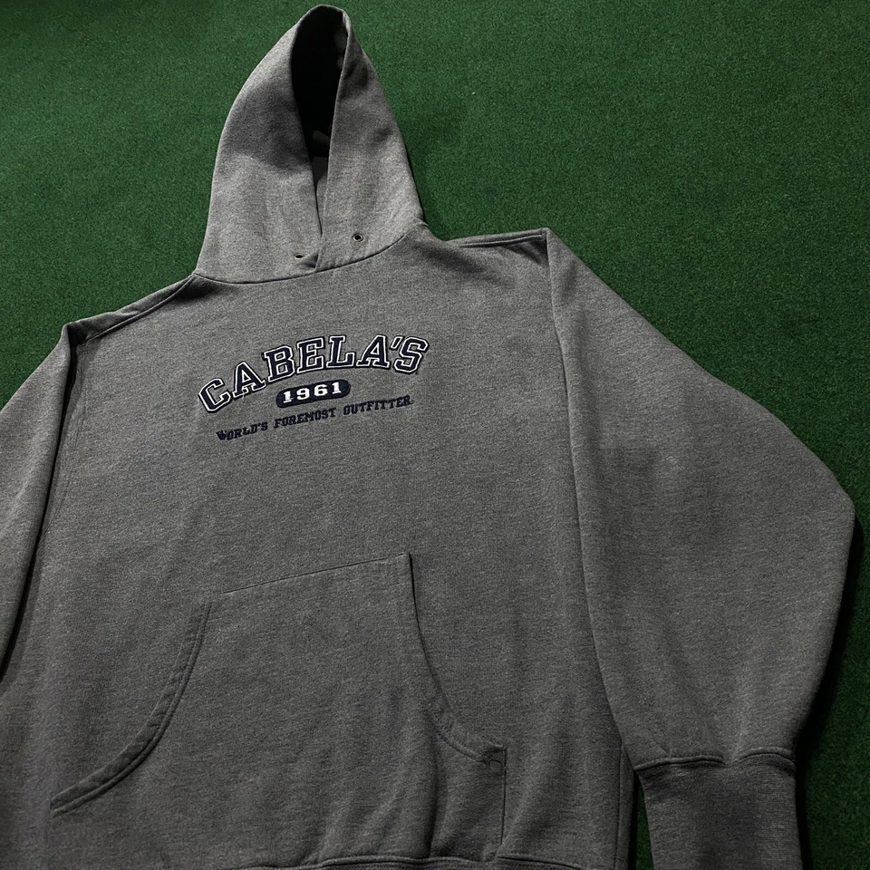 Vintage Cabelas Hoodie Mens Medium Gray Y2K Hunting Fishing Pullover Sweatshirt - Image 2 of 4