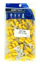 100 PACK 1/4" 12-10 GAUGE AWG YELLOW VINYL RING TERMINAL CONNECTORS 1/4"