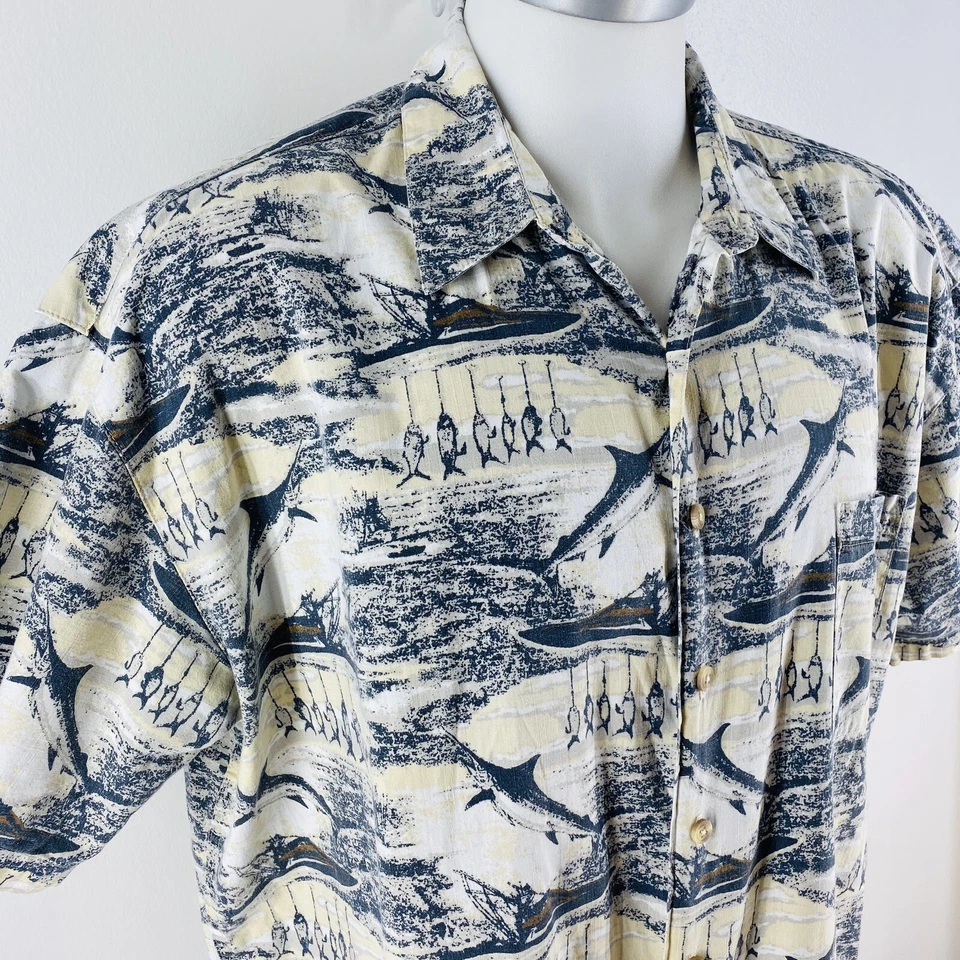 Wolverine Botas Y Equipo Hombres Talla XXL Camisa Hawaiana Barcos de Pesca Blanco Beige P4 Foto 4 de 4