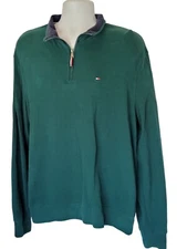 Tommy Hilfiger Shirt Mens L Green Pullover Quarter Zip Long Sleeve Collar